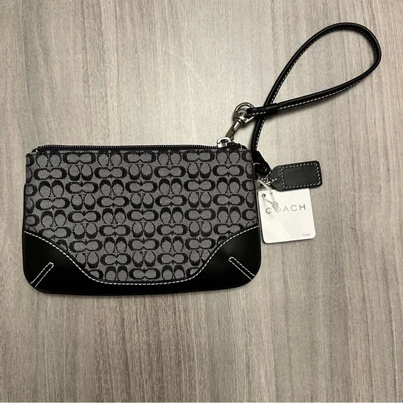 Coach Signature Black and Gray Wristlet - Picture 2 of 4